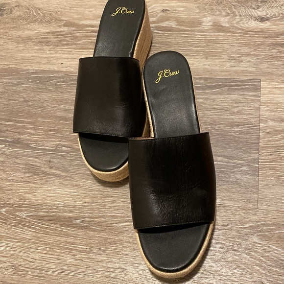 New J Crew Platform Women’s Black Slip On Sandals - Picture 2 of 10